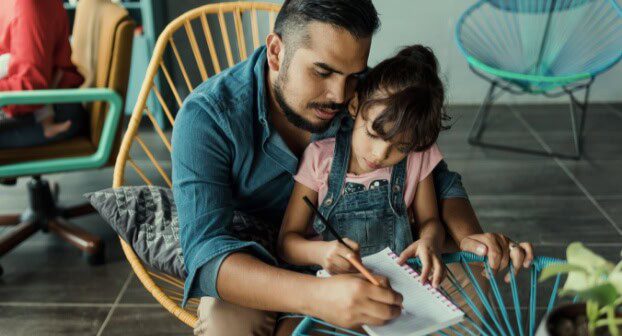 A father and his daughter are enjoying their time in a chair.