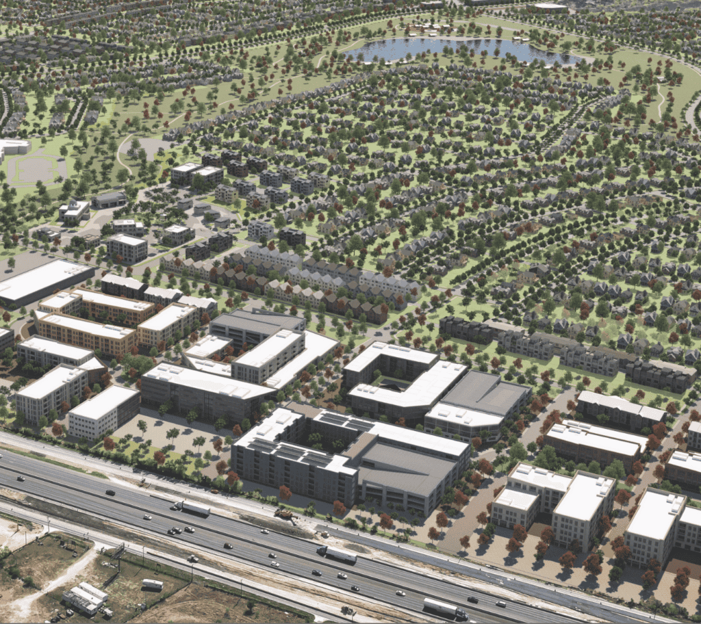 An aerial view of a campus in New Braunfels, Texas.