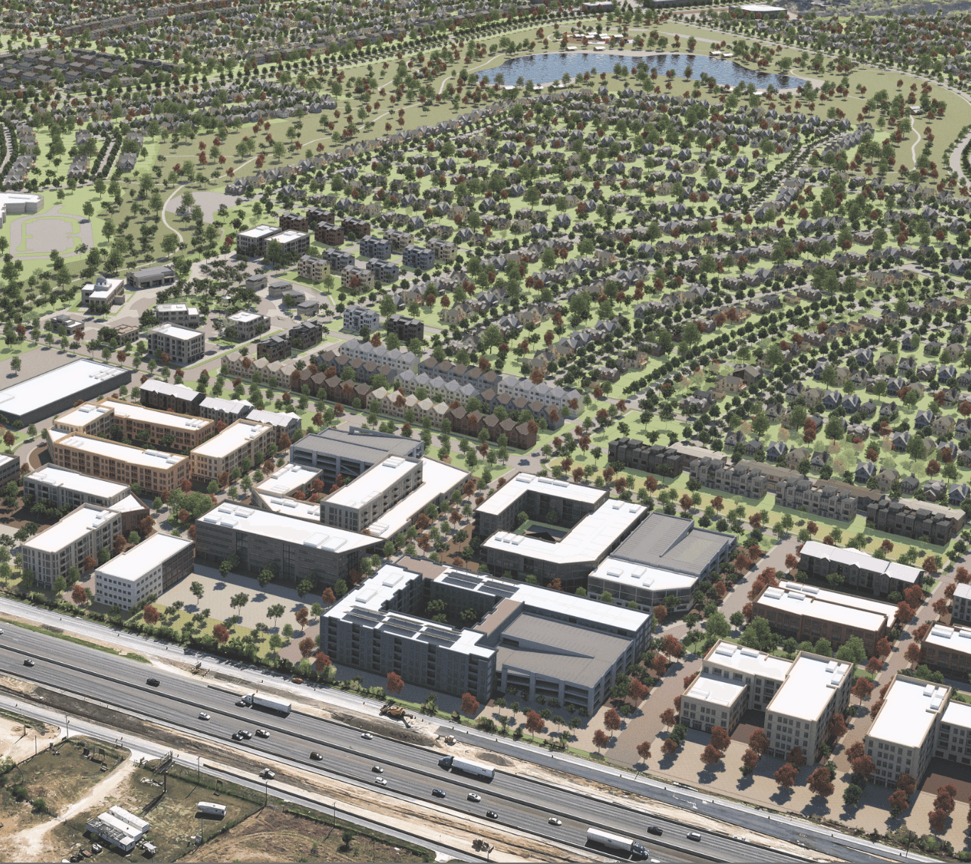 An aerial view of a campus in New Braunfels, Texas.